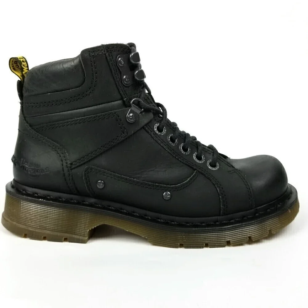 Dr. Martens Soren Moto Biker Black Stud Hiking Leather Ankle Boots Mens 9 Black